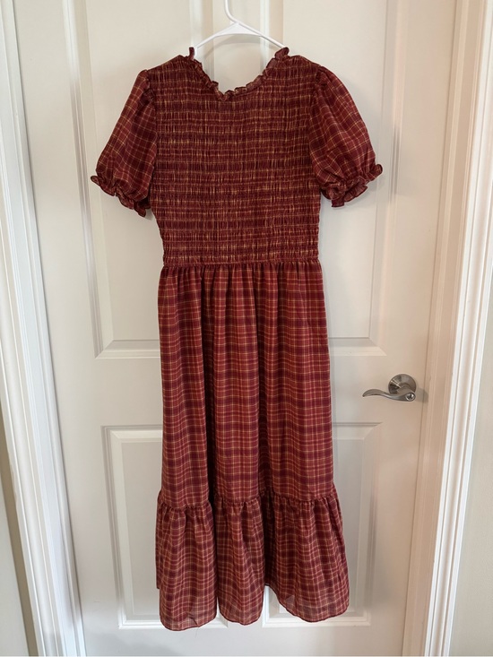 Blu Pepper Dresses & Skirts - Burgundy Plaid Smocked Midi Dress
